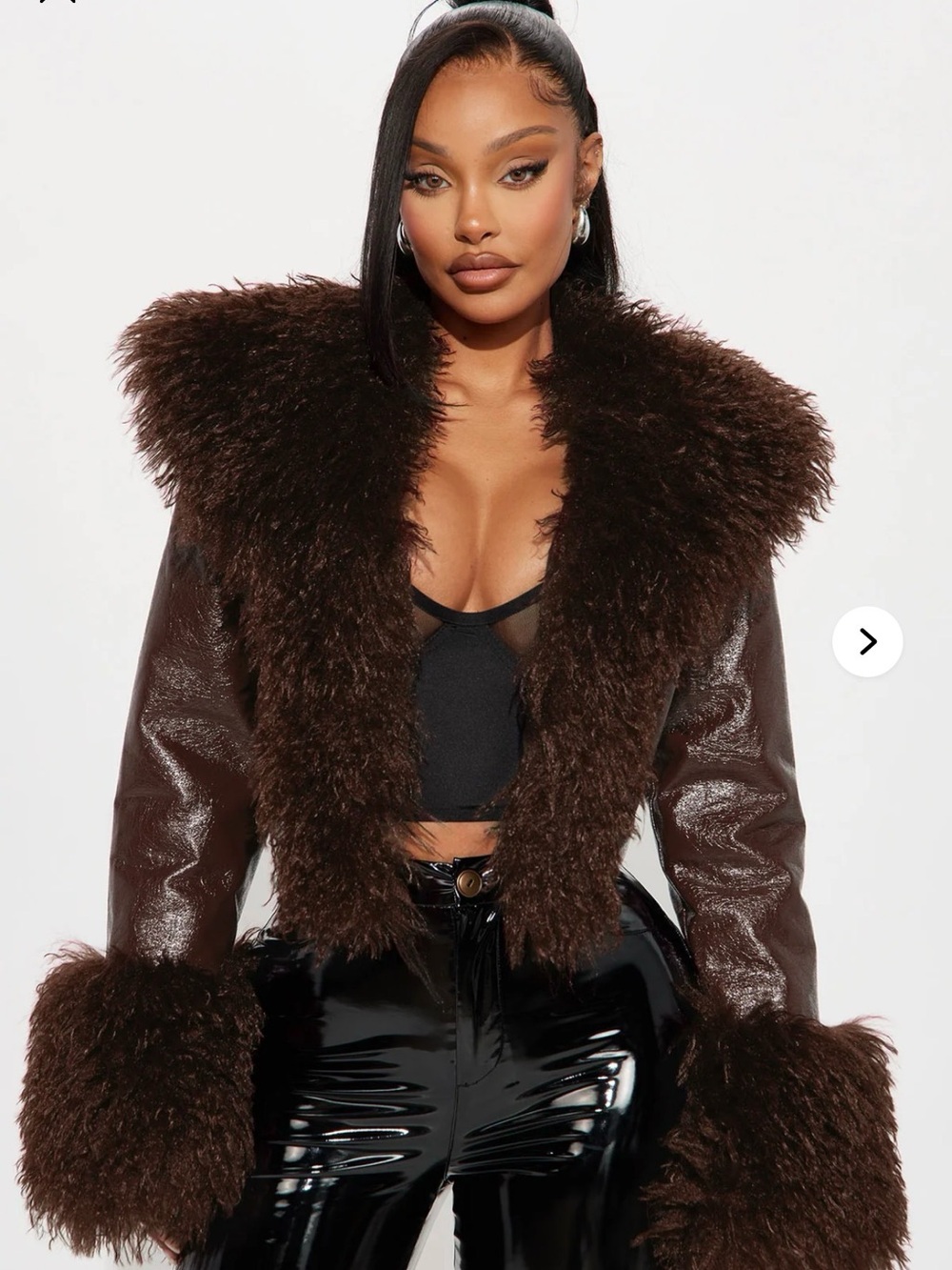 Fashion Nova / Can't Be Replicated Faux Leather Coat/ Brown/ 1X